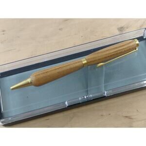 Handturned Slimline Twist Pen Satin‎ Gold Finish Red Elm Body Black Ink